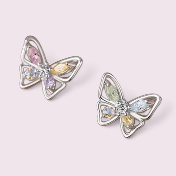 925 Sterling Silver Butterflies CZ Stud Earrings - Picture 11 of 14